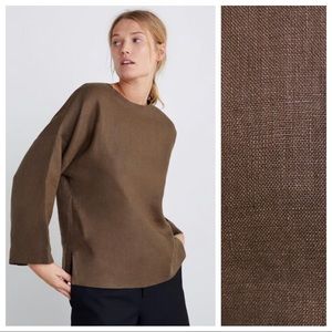 NWT. Zara Brown 100% Linen Top. Size L.